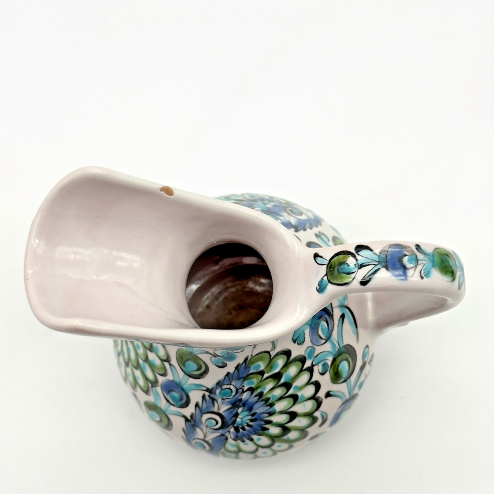 Vintage Ikaros Pottery Hand Painted Pitcher Rhodes Greece White Blue Green - Picture 5 of 10
